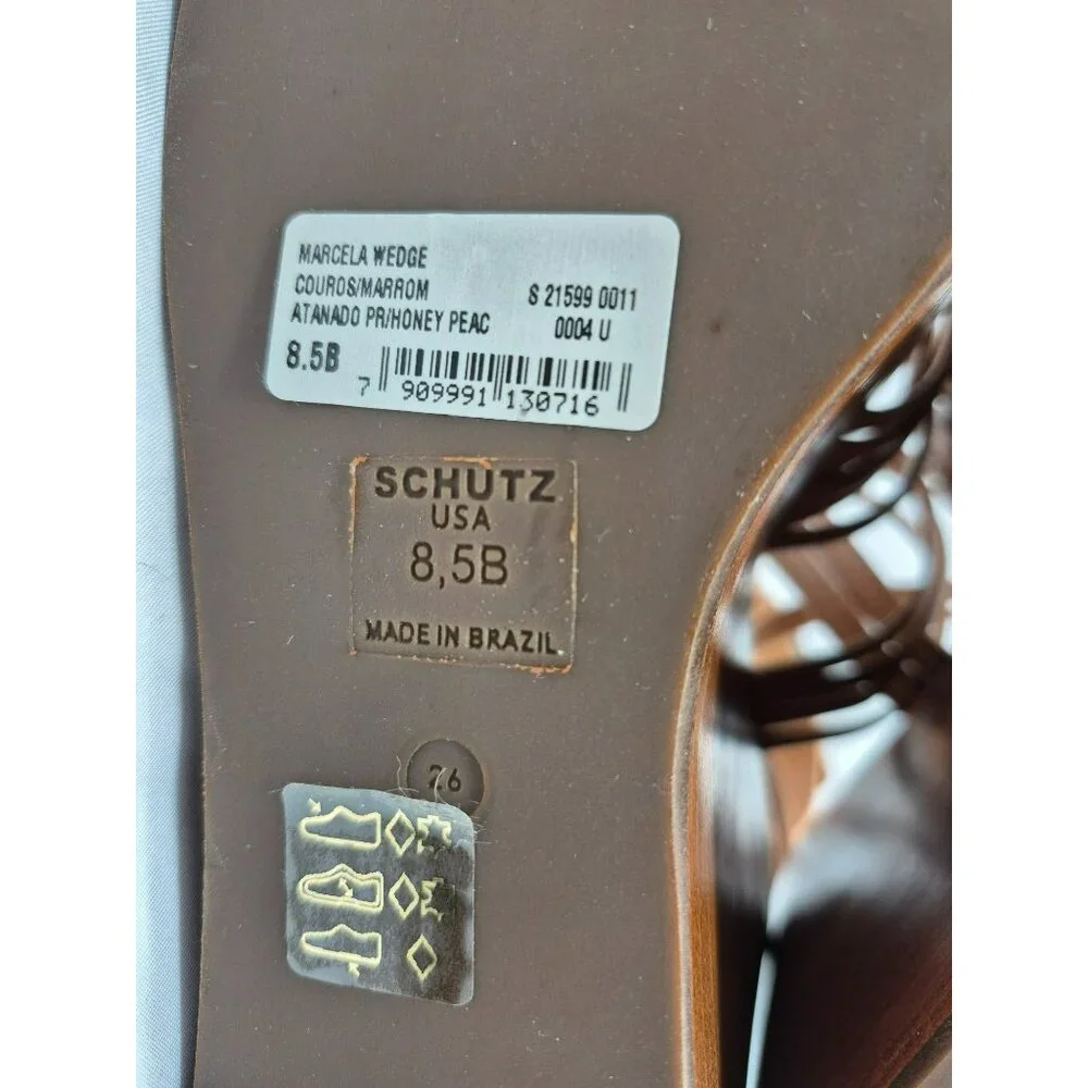 Schutz Marcella Wedge Tan Leather Strappy Platform Sandals Women's 8.5M - Picture 9 of 16